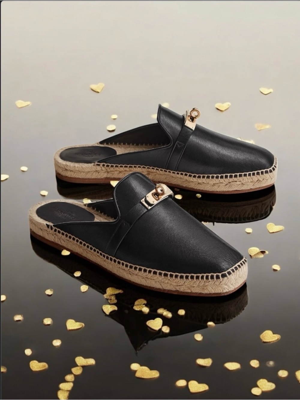 🆕💞HERMES Féria Espadrille BLACK / NOIR Kelly Turn-Lock Buckle • 36 EU